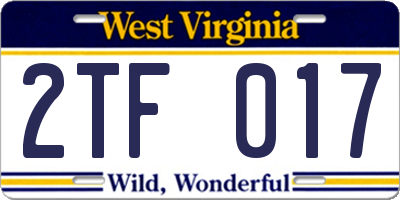 WV license plate 2TF017