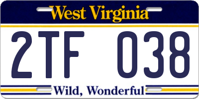 WV license plate 2TF038