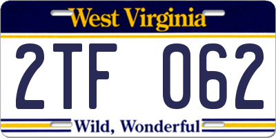 WV license plate 2TF062