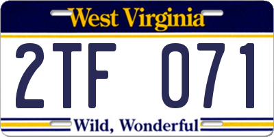 WV license plate 2TF071