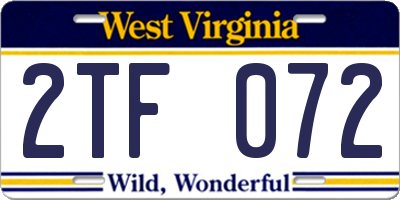 WV license plate 2TF072