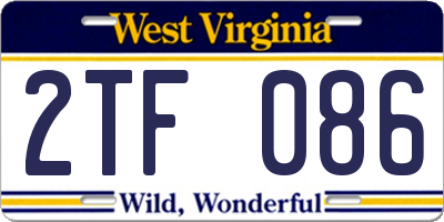 WV license plate 2TF086