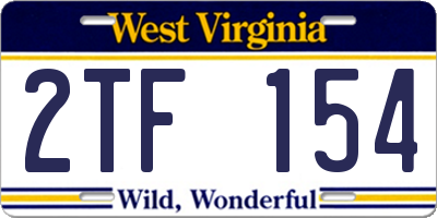 WV license plate 2TF154