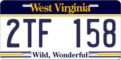 WV license plate 2TF158