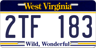 WV license plate 2TF183