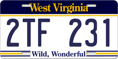 WV license plate 2TF231