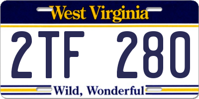 WV license plate 2TF280