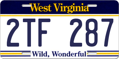 WV license plate 2TF287