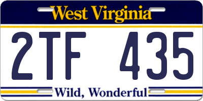 WV license plate 2TF435