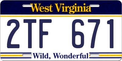 WV license plate 2TF671