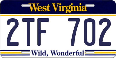 WV license plate 2TF702