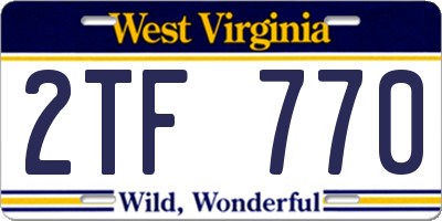 WV license plate 2TF770