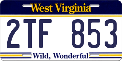 WV license plate 2TF853