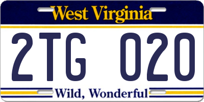 WV license plate 2TG020