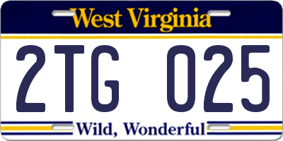 WV license plate 2TG025