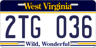 WV license plate 2TG036