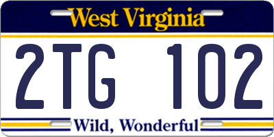 WV license plate 2TG102