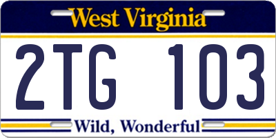 WV license plate 2TG103