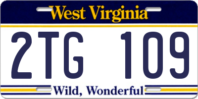 WV license plate 2TG109