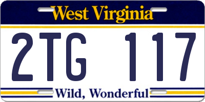 WV license plate 2TG117