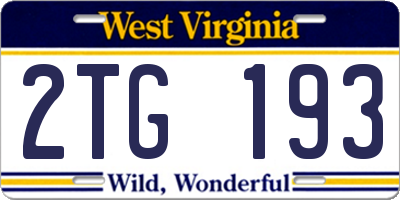 WV license plate 2TG193