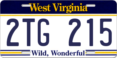 WV license plate 2TG215