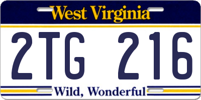 WV license plate 2TG216