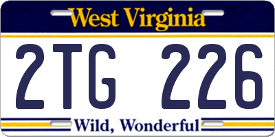 WV license plate 2TG226