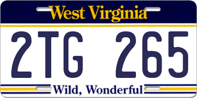 WV license plate 2TG265