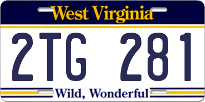 WV license plate 2TG281