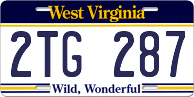 WV license plate 2TG287
