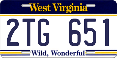 WV license plate 2TG651