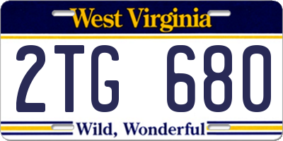 WV license plate 2TG680