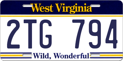 WV license plate 2TG794