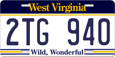 WV license plate 2TG940