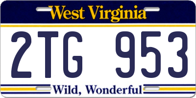 WV license plate 2TG953
