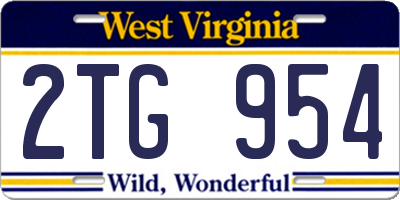 WV license plate 2TG954