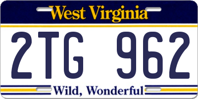 WV license plate 2TG962
