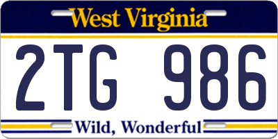 WV license plate 2TG986