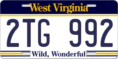 WV license plate 2TG992
