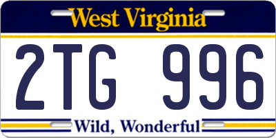 WV license plate 2TG996