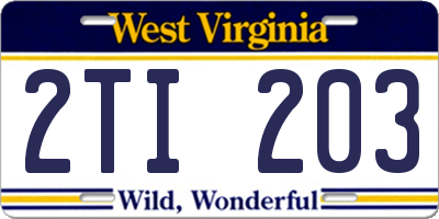 WV license plate 2TI203