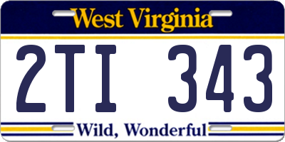WV license plate 2TI343