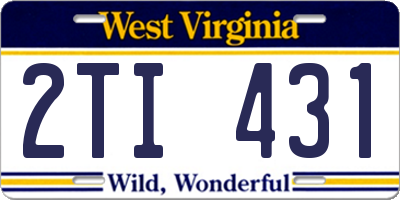 WV license plate 2TI431