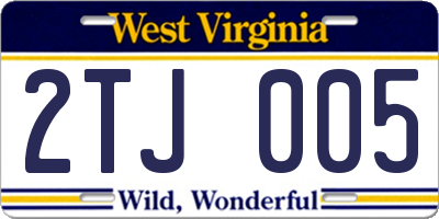 WV license plate 2TJ005