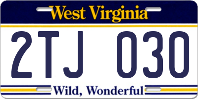 WV license plate 2TJ030