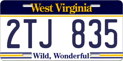 WV license plate 2TJ835
