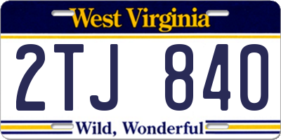 WV license plate 2TJ840