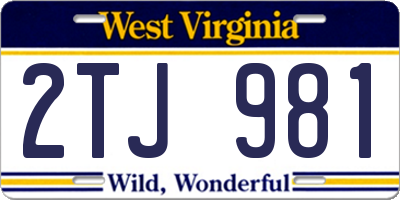 WV license plate 2TJ981