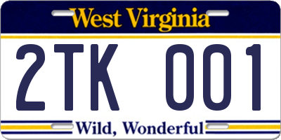 WV license plate 2TK001
